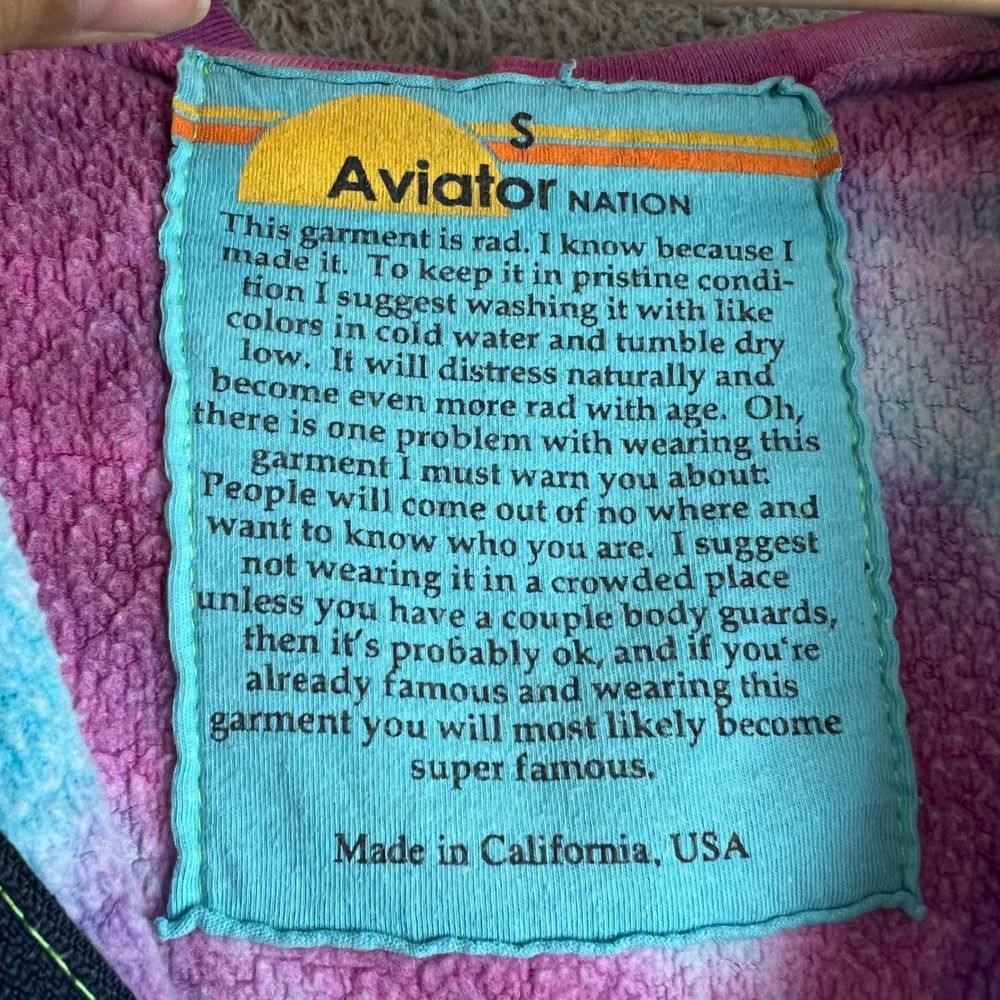 Aviator Nation Pink Blue Tie Dye Full Zip Hoodie Sweatshirt Womens Small Logo - Picture 9 of 12
